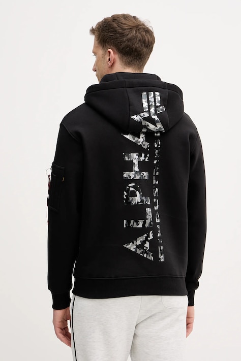 Alpha Industries bluza Backprint Hoodie Mirror Camo męska kolor czarny z kapturem z nadrukiem 178318MC