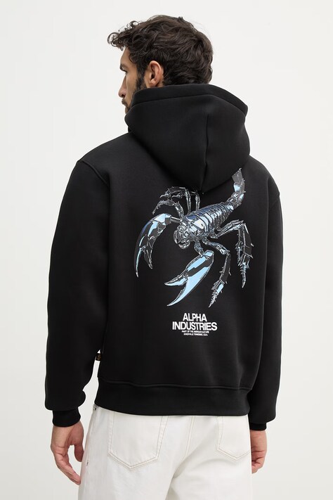 Alpha Industries bluza Scorpion Cyborg Hoodie męska kolor czarny z kapturem z nadrukiem 266332