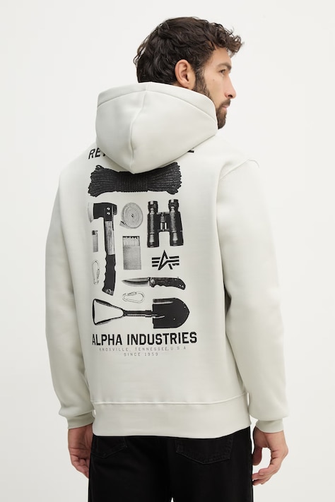 Alpha Industries bluza Return To Base Hoodie męska kolor beżowy z kapturem z nadrukiem 266338