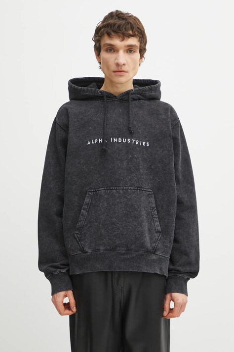 Alpha Industries bluza Acid Logo Hoodie męska kolor czarny z kapturem melanżowa 258339