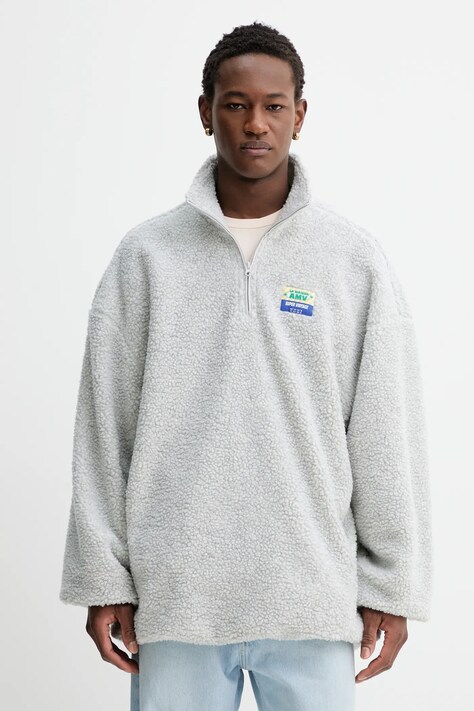 American Vintage bluza polarowa kolor szary gładka MHOK03C