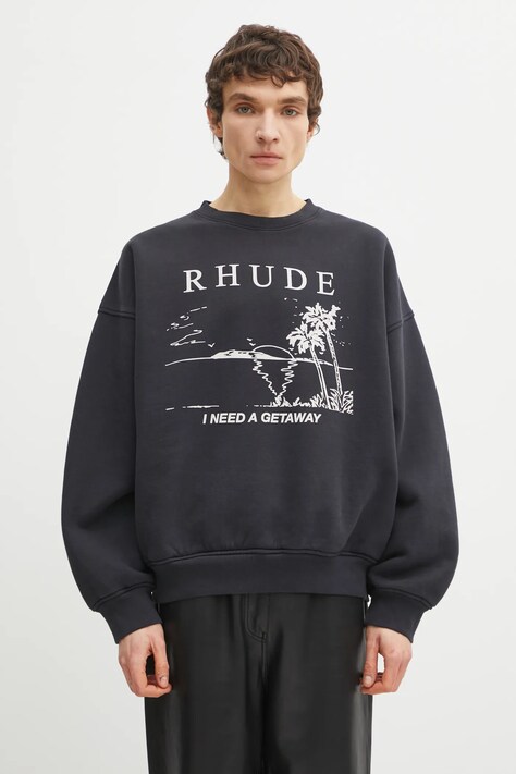 RHUDE bluza bawełniana I Need A Getaway męska kolor czarny z nadrukiem RHPS26ST01012