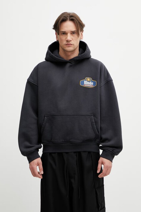 RHUDE Racing Crest bluza z kapturem bawełniana męska czarna RHSS26HO07012