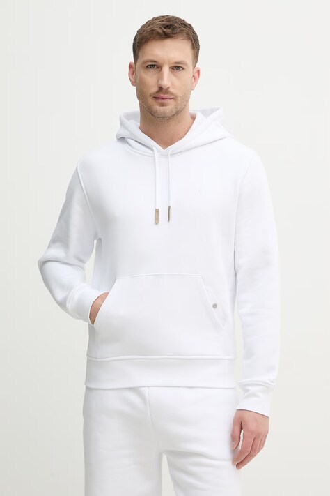 Trussardi bluza bawełniana męska kolor biały z kapturem gładka G8078000131N