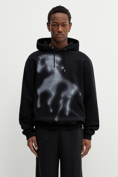 Heliot Emil bluza bawełniana męska kolor czarny z kapturem wzorzysta SS26PRE_M_08_092_BLK01