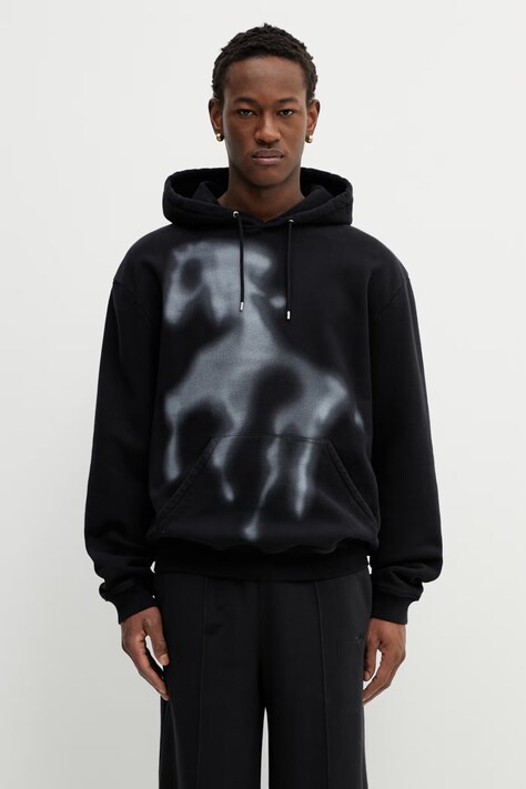 Heliot Emil bluza bawełniana męska kolor czarny z kapturem wzorzysta SS26PRE_M_08_092_BLK01