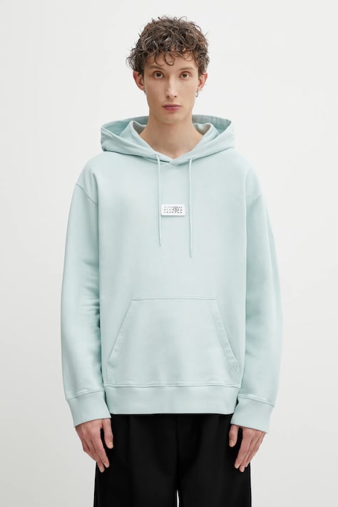 Bavlnená mikina MM6 Maison Margiela tyrkysová farba, s kapucňou, jednofarebná, SH0GU0042.M25025.544