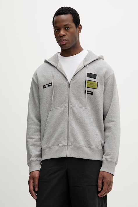 Bavlnená mikina MM6 Maison Margiela šedá farba, s kapucňou, s nášivkou, SH0HG0007.M25025.853M