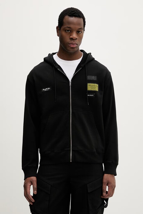 Bavlněná mikina MM6 Maison Margiela pánská, černá barva, s kapucí, hladká, SH0HG0007.M25025.900