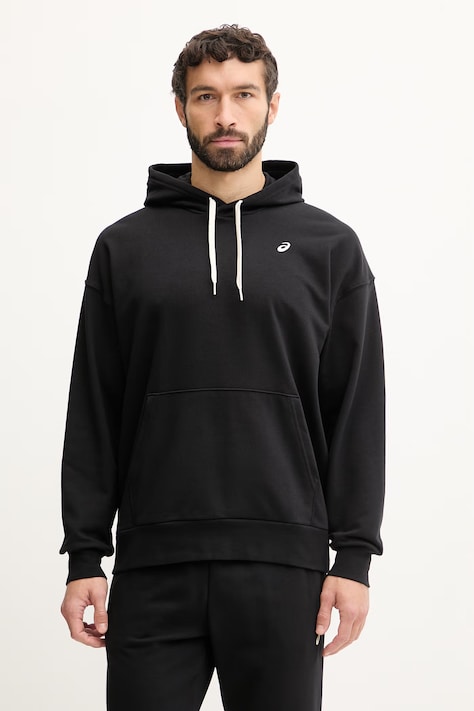 Asics bluza treningowa FRENCH TERRY męska kolor czarny z kapturem gładka 2031F449