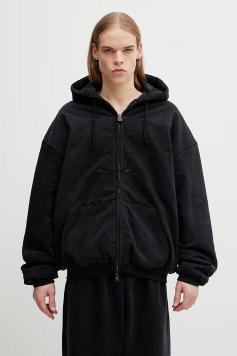 VETEMENTS bluza bawełniana Embroidered Cross męska kolor czarny z kapturem gładka ME76BJ005B