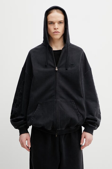 VETEMENTS bluza bawełniana Embroidered Biker Cross męska kolor czarny z kapturem gładka ME76ZU169B