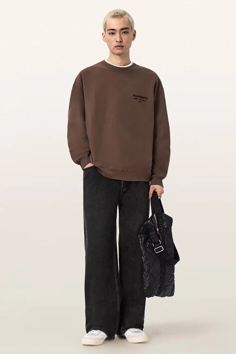 AllSaints bluza męska bawełniana XANDER brązowa M001NE