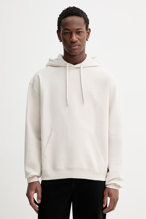 AllSaints bluza bawełniana XANDER męska kolor beżowy z kapturem gładka M002NE