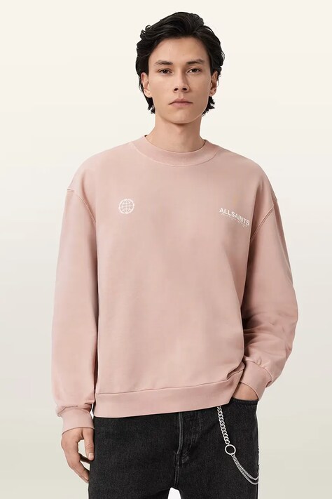 AllSaints bluza bawełniana EMBLEM męska kolor różowy gładka M006NE