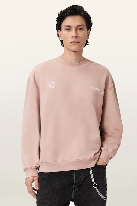 Βαμβακερή μπλούζα AllSaints EMBLEM χρώμα: ροζ, M006NE