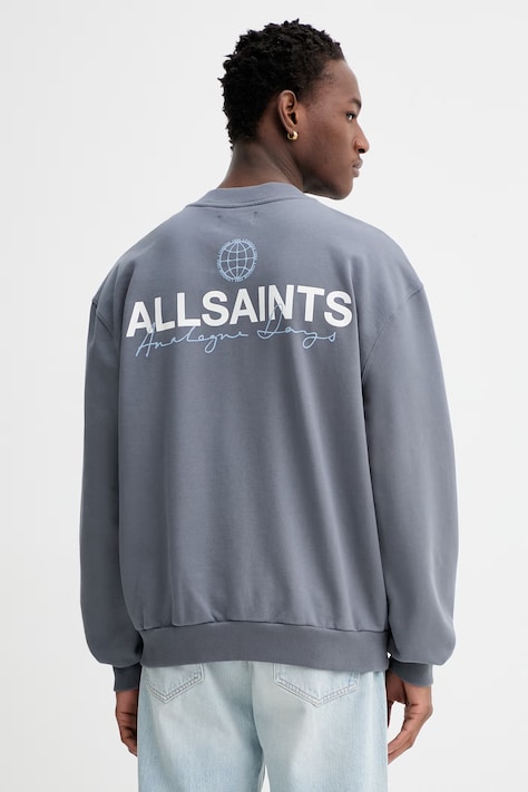 Памучен суичър AllSaints EMBLEM мъжки в сиво с изчистен дизайн M006NE