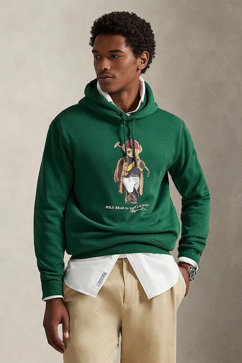 Polo Ralph Lauren bluza męska kolor zielony z kapturem z nadrukiem 710B14628