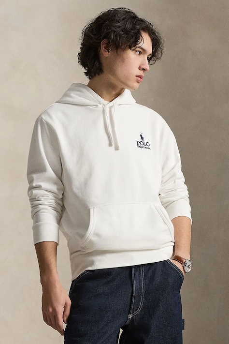 Polo Ralph Lauren bluza z kapturem męska z bawełną biała 710B14661
