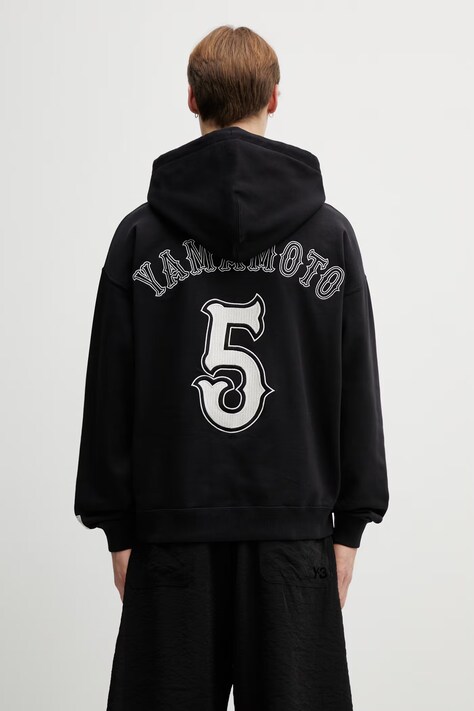 Y-3 bluza bawełniana EL5 GFX HOODIE męska kolor czarny z kapturem z aplikacją KQ9305
