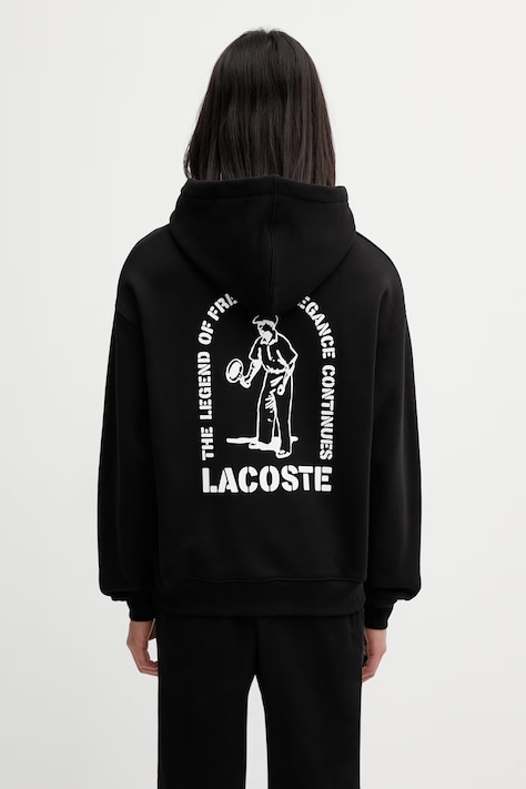 Lacoste bluza z kapturem bawełniana męska czarna SH1371