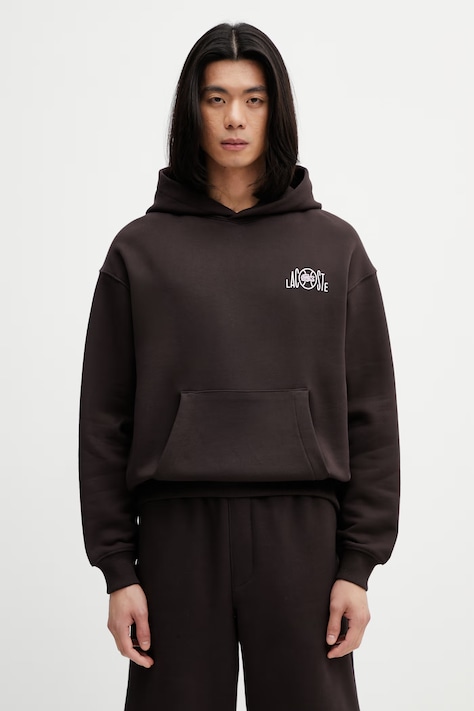 Lacoste bluza z kapturem bawełniana męska brązowa SH2196