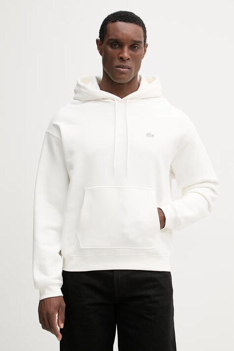 Lacoste bluza bawełniana męska kolor beżowy z kapturem gładka SH7741