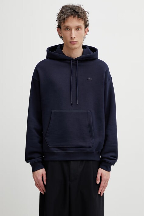 Бавовняна кофта Lacoste колір синій з капюшоном однотонна SH7741