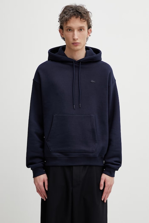 Бавовняна кофта Lacoste колір синій з капюшоном однотонна SH7741