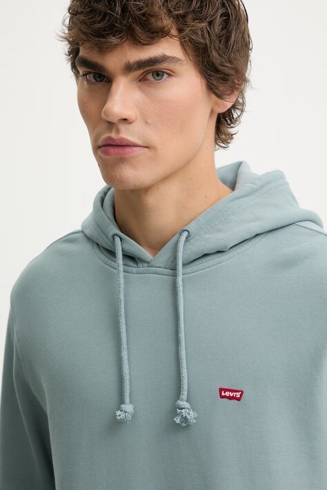 Levi's bluza bawełniana THE ORIGINAL HM HOODIE męska kolor turkusowy z kapturem gładka 34581-0060