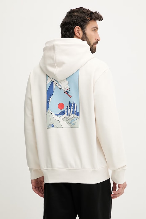 The North Face bluza MOUNTAIN CELEBRATION męska kolor beżowy z kapturem z nadrukiem NF0A8GB9QLI1