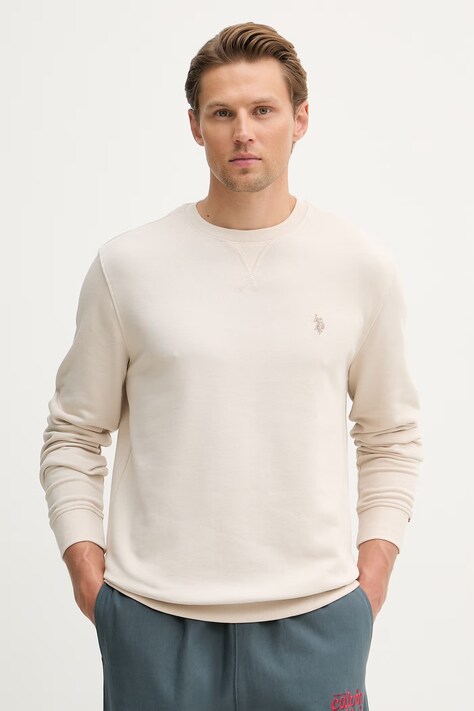 U.S. Polo Assn. bluza męska z bawełną DHM LB CREW beżowa MUP3356