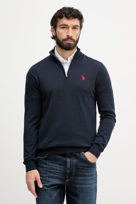 U.S. Polo Assn. πουλόβερ Ανδρικό βαμβακερό 1/4 ZIP NECK σκούρο μπλε MUP3938