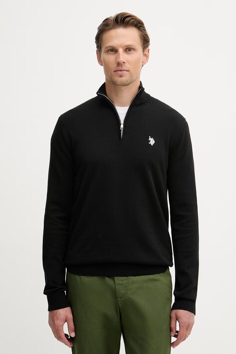 U.S. Polo Assn. sweter męski bawełniany COTTON 1/4 ZIP NECK czarny MUP3938