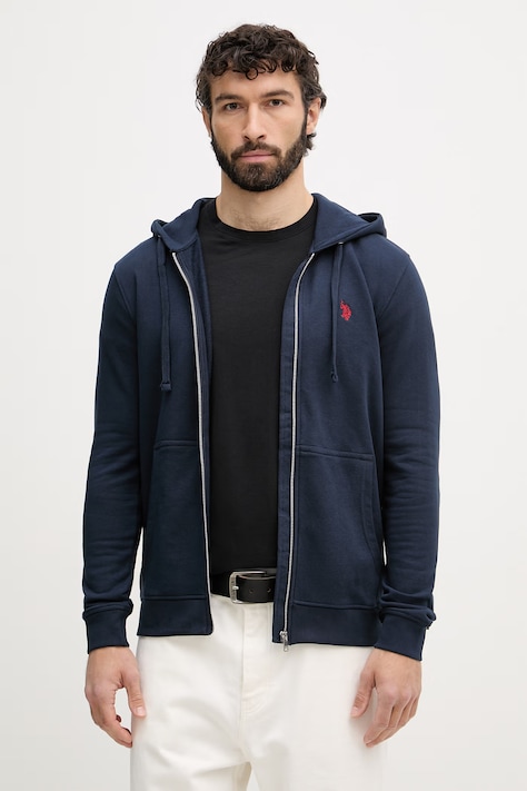 U.S. Polo Assn. pamut melegítőfelső DHM LB sötétkék, nyomott mintás, kapucnis, MUP4413