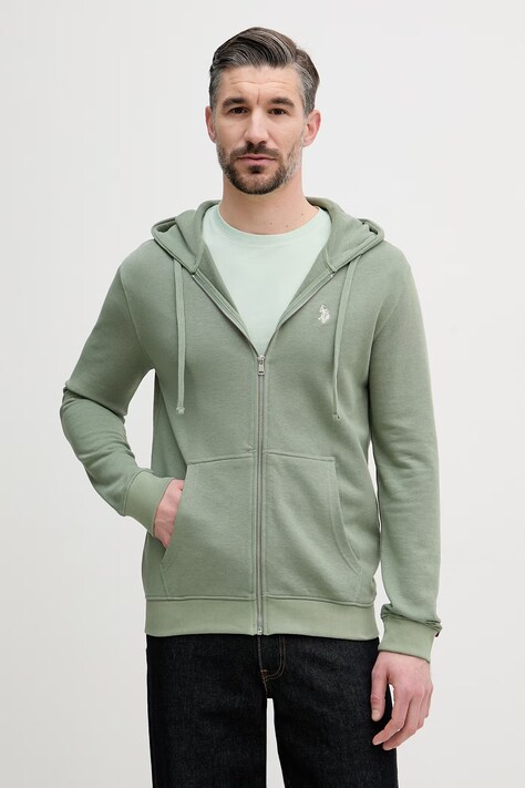 U.S. Polo Assn. bluza bawełniana DHM LB męska kolor zielony z kapturem z aplikacją MUP4413