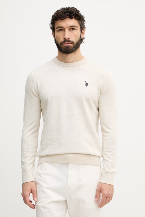 U.S. Polo Assn. sweter męski bawełniany DHM KNIT beżowy MUP4551