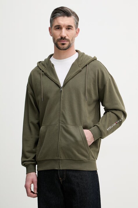 Tommy Hilfiger bluza z kapturem męska z bawełną zielona UM0UM03781