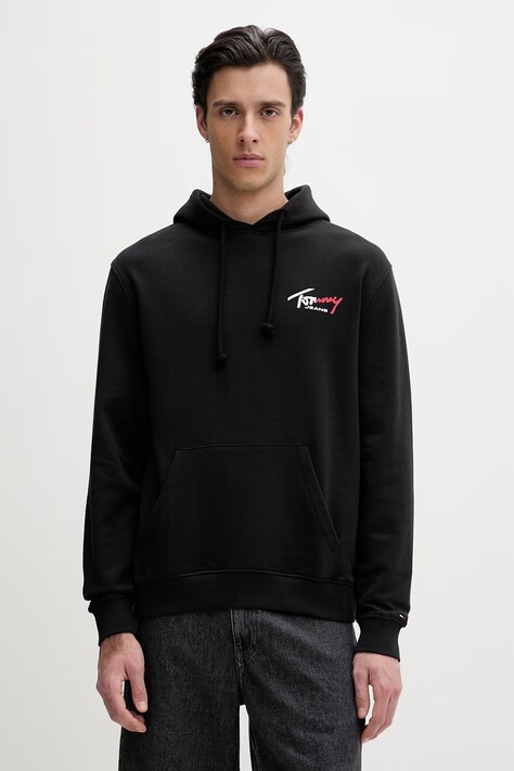 Tommy Jeans bluza z kapturem męska bawełniana czarna DM0DM22680