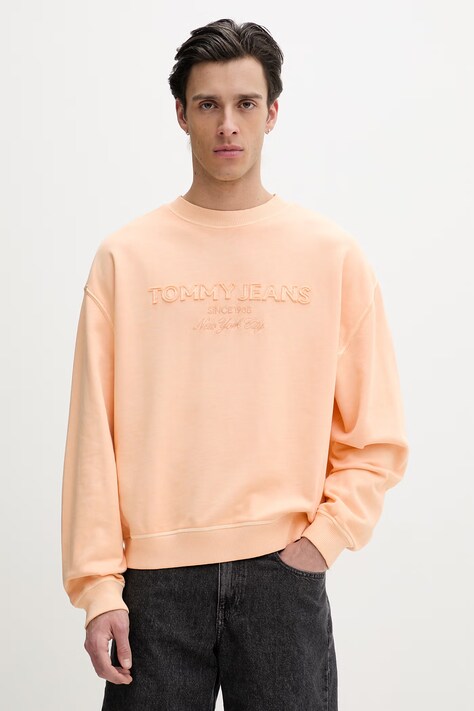 Tommy Jeans bluza męska z bawełny pomarańczowa DM0DM22714