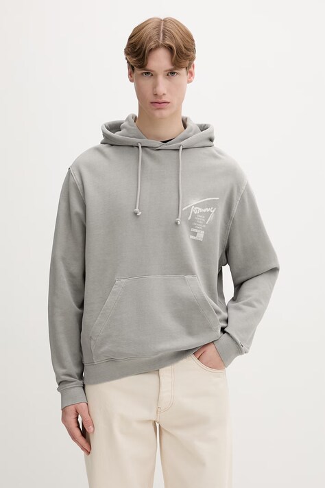 Tommy Jeans bluza z kapturem męska bawełniana szara DM0DM22840