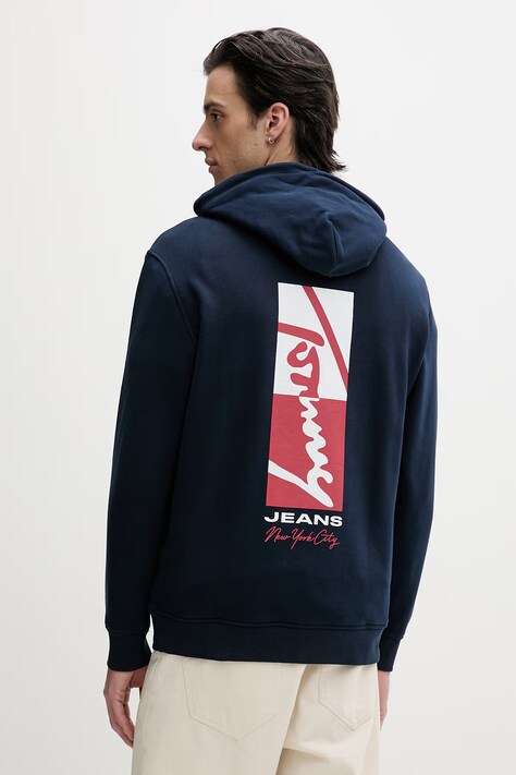 Tommy Jeans bluza z kapturem męska bawełniana granatowa DM0DM23015