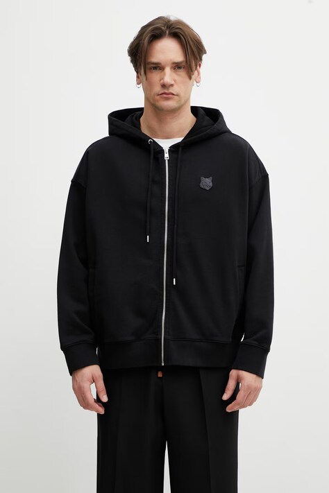 Maison Kitsuné Fox Head bluza z kapturem męska bawełniana czarna PM02138KM0340