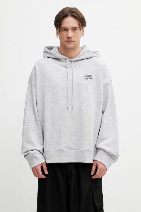 Maison Kitsuné Handwriting bluza z kapturem bawełniana męska szara PM00704KM0340