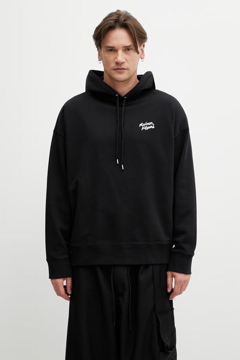 Maison Kitsuné Handwriting bluza z kapturem bawełniana męska czarna PM00704KM0340