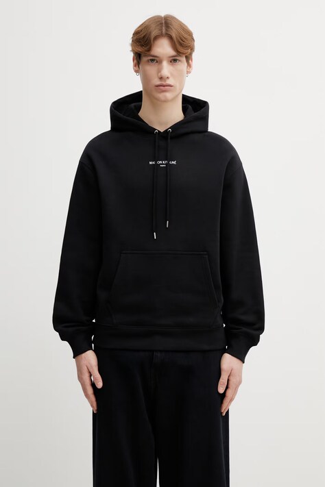 Maison Kitsuné bluza bawełniana męska kolor czarny z kapturem z aplikacją QM00700KM0341