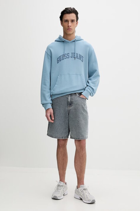 Guess Jeans bluza z kapturem męska bawełniana niebieska M6GQA5 KCPR1