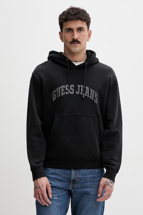 Guess Jeans bluza z kapturem męska bawełniana czarna M6GQA5 KCPR1