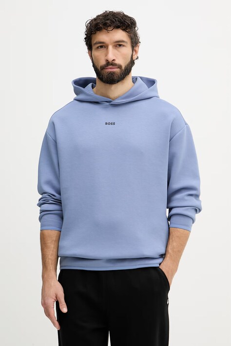 BOSS Green bluza męska kolor niebieski z kapturem z nadrukiem 50558991