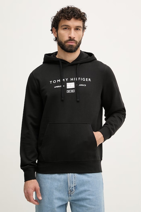 Tommy Hilfiger mikina s kapucňou pánska bavlnená čierna MW0MW42464
